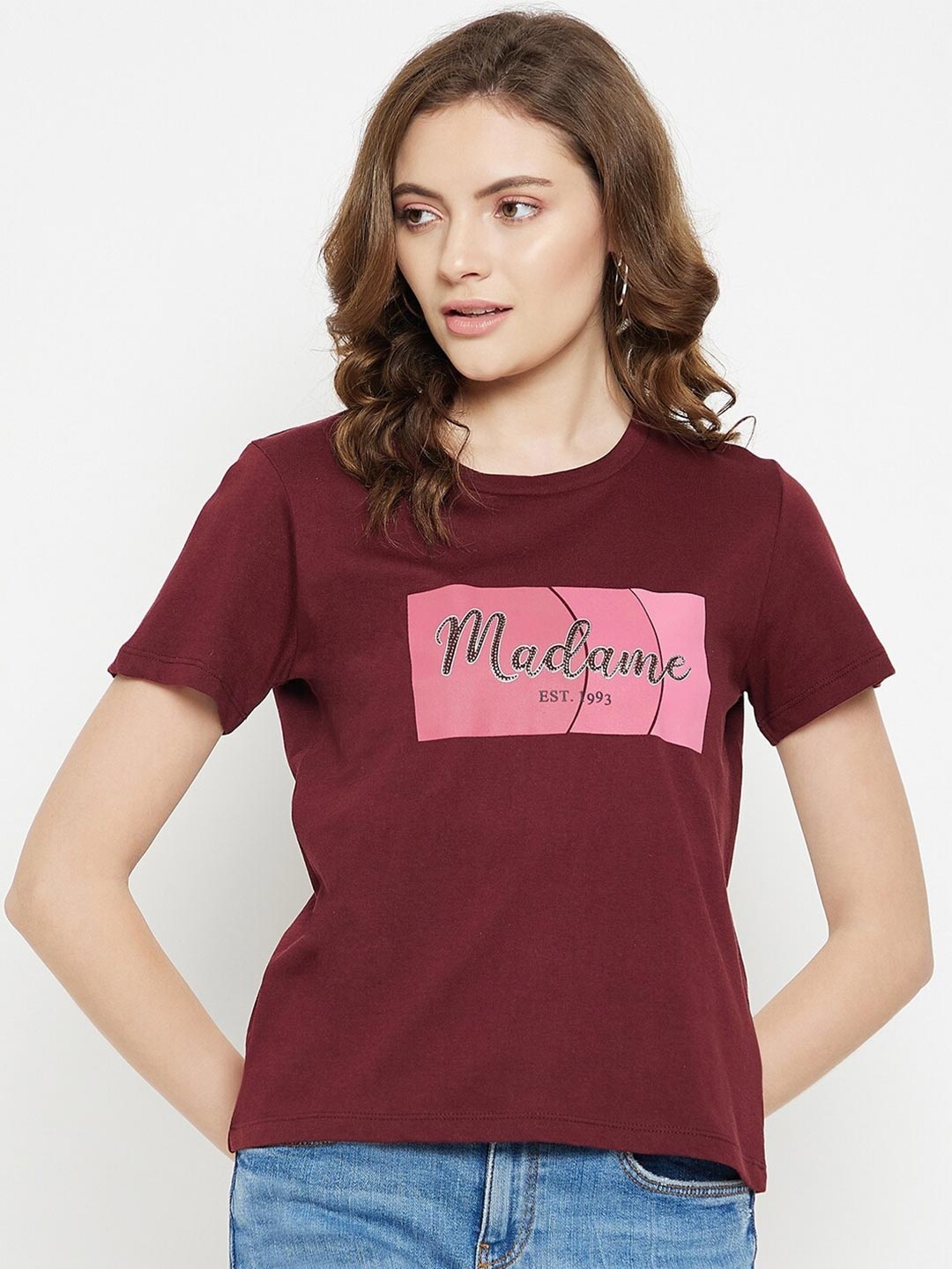 

Madame Women Maroon Print Top