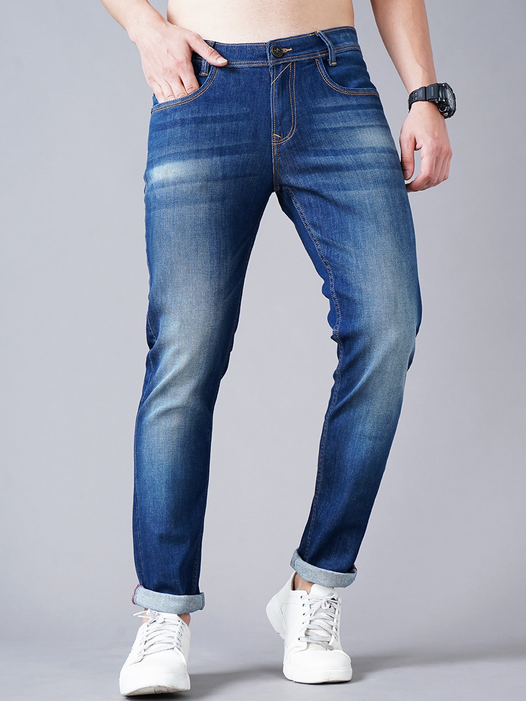 

Jean Cafe Men Blue Jean Slim Fit Heavy Fade Jeans