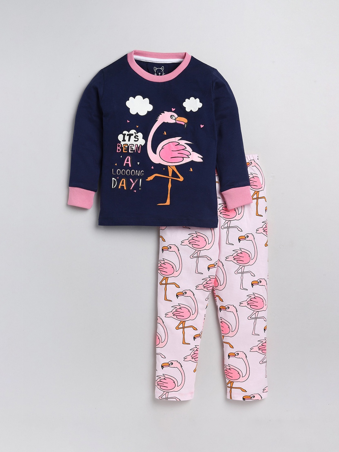 

Lazy Shark Girls Navy Blue & Pink Printed Night suit