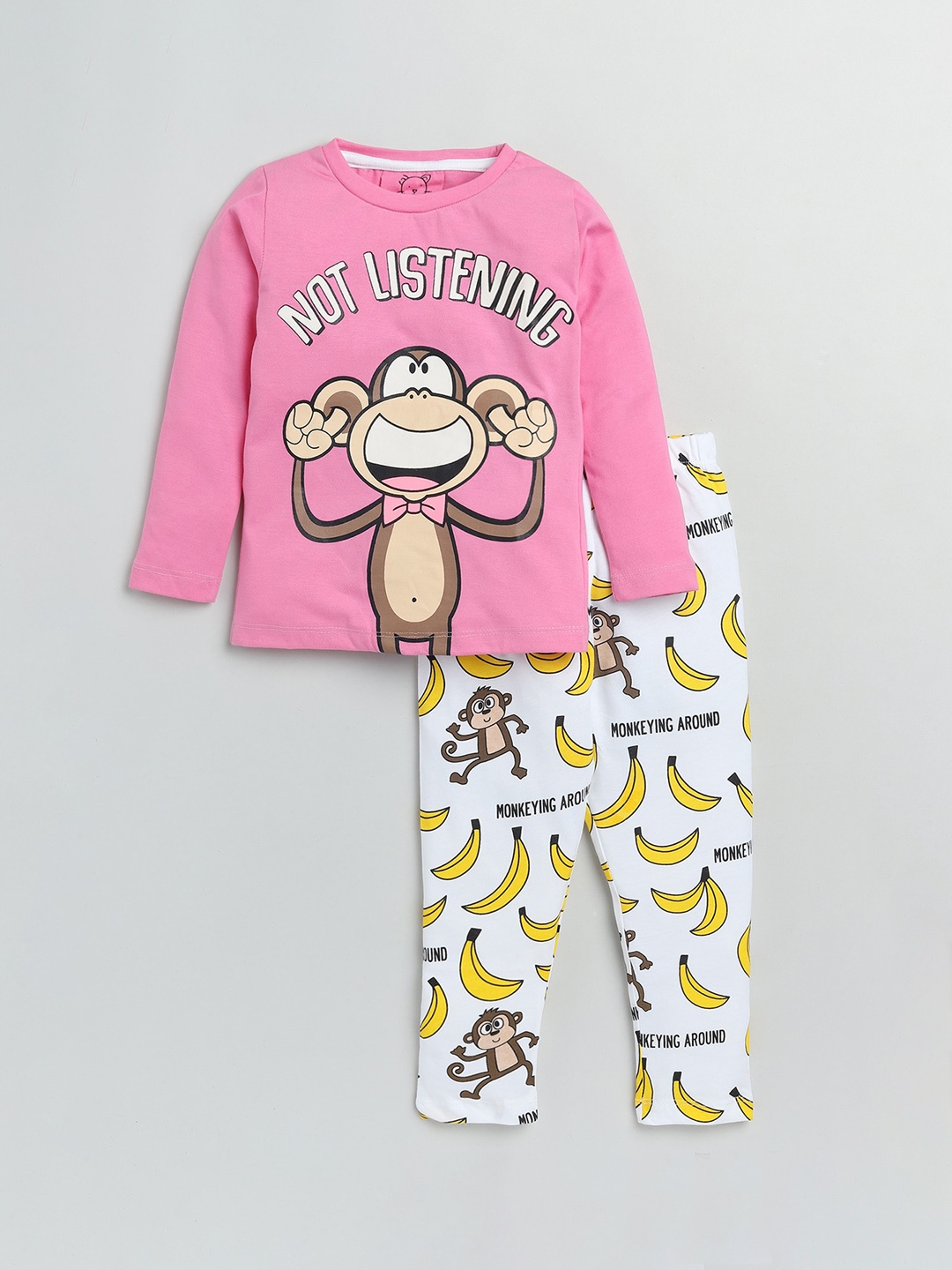 

Lazy Shark Girls Pink & White Printed Night suit