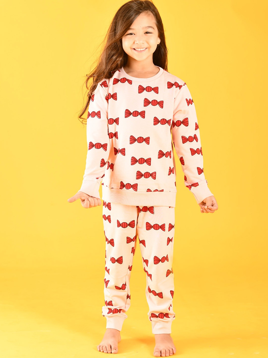 

Anthrilo Girls Pink & Red Printed T-shirt with Trousers