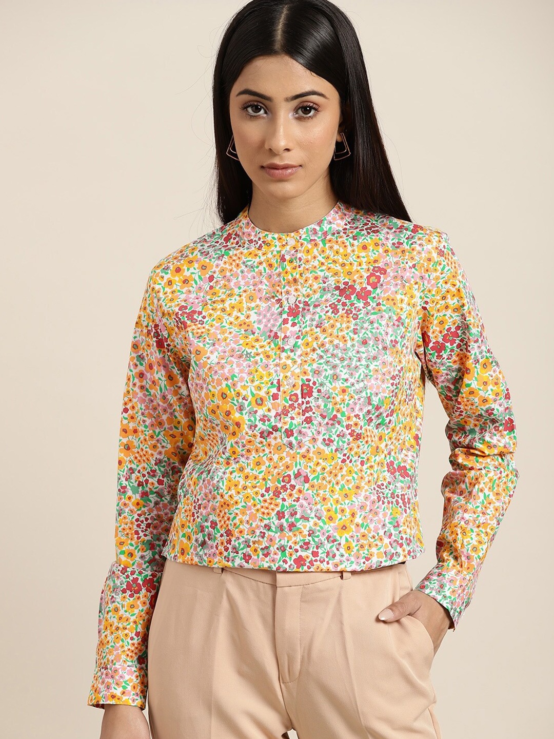 

Hancock Women Multicolored Standard Slim Fit Floral Printed Casual Shirt, Multi