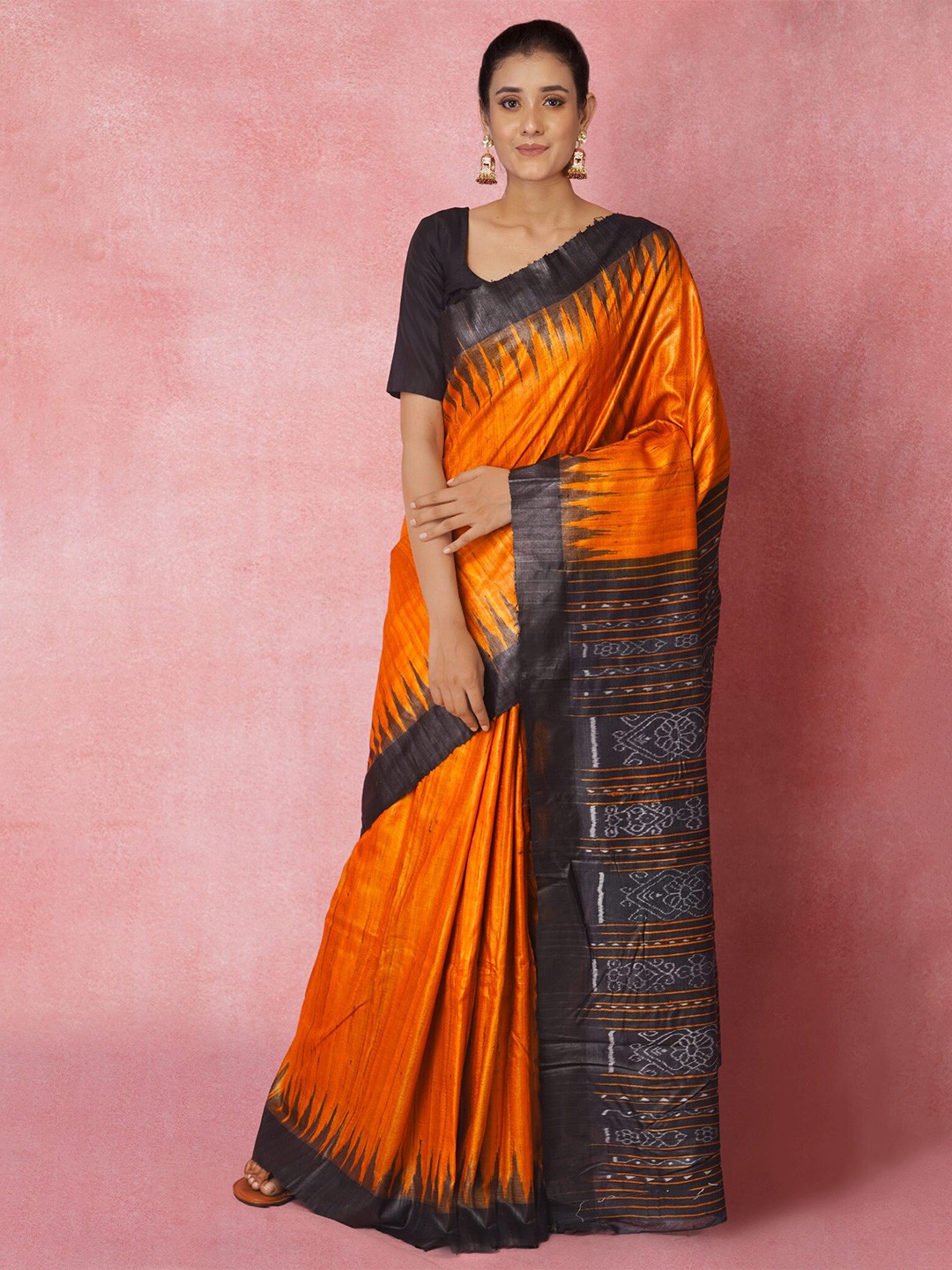 

Unnati Silks Orange & Blue Woven Design Jute Cotton Jamdani Saree