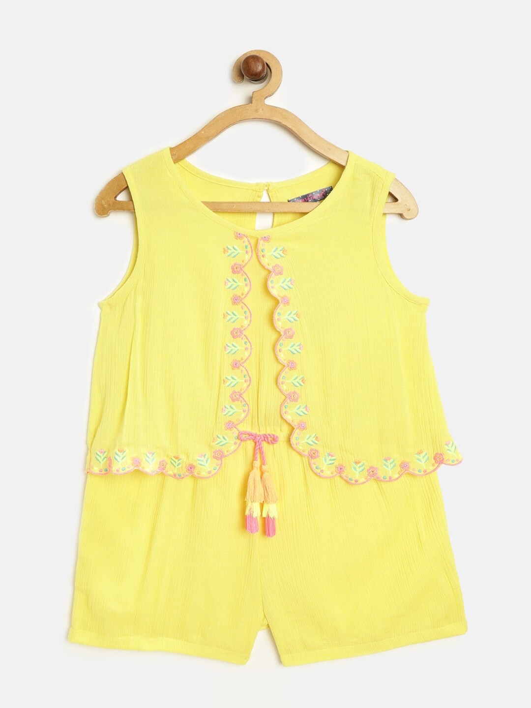 

Nauti Nati Girls Yellow & Green with Embroidered Detail Cotton Jumpsuit