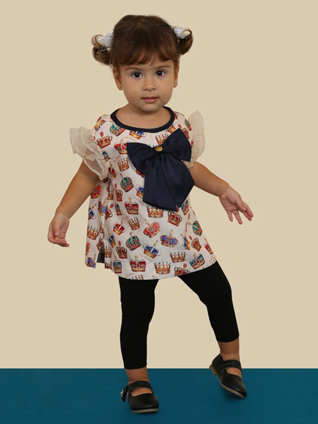 

One Friday Beige Print Ruffles Top