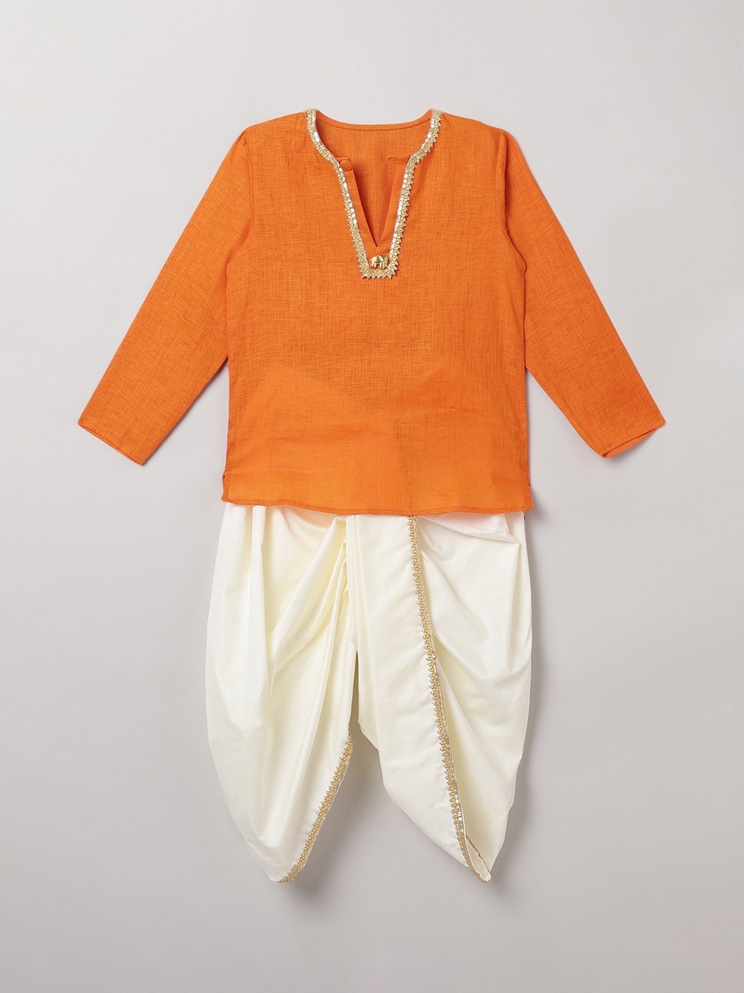 

BYB PREMIUM Boys Orange Linen Kurta with Dhoti Pants