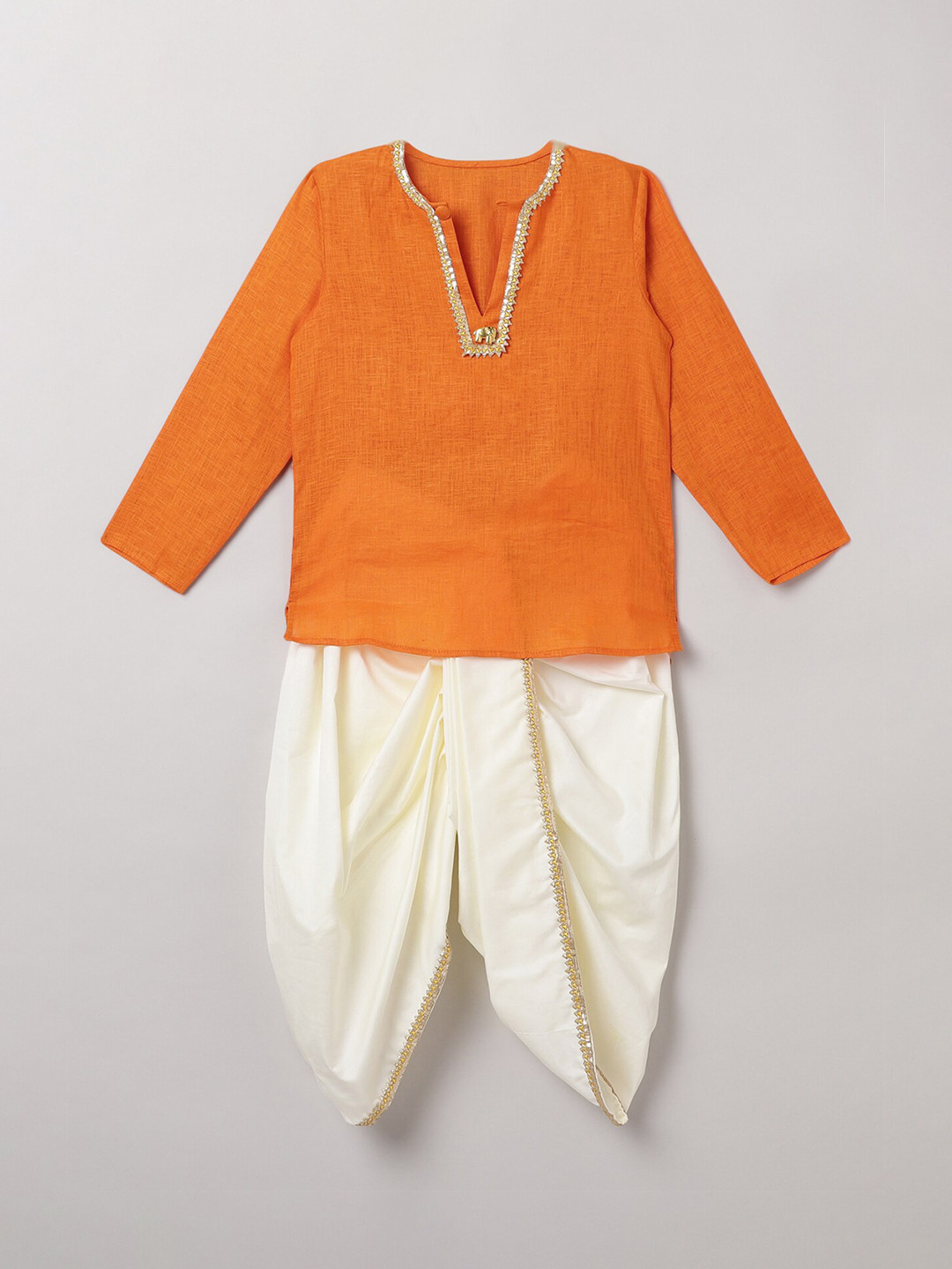 

BYB PREMIUM Boys Orange Linen Kurta with Dhoti Pants