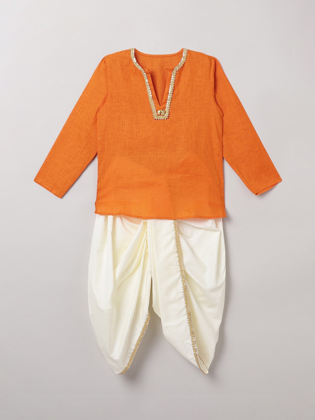 

BYB PREMIUM Boys Orange Linen Kurta with Dhoti Pants