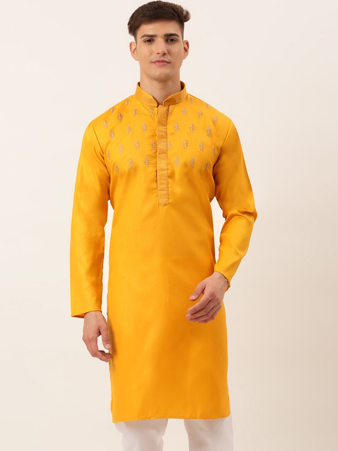 

Jompers Men Mustard Yellow Thread Work Kurta