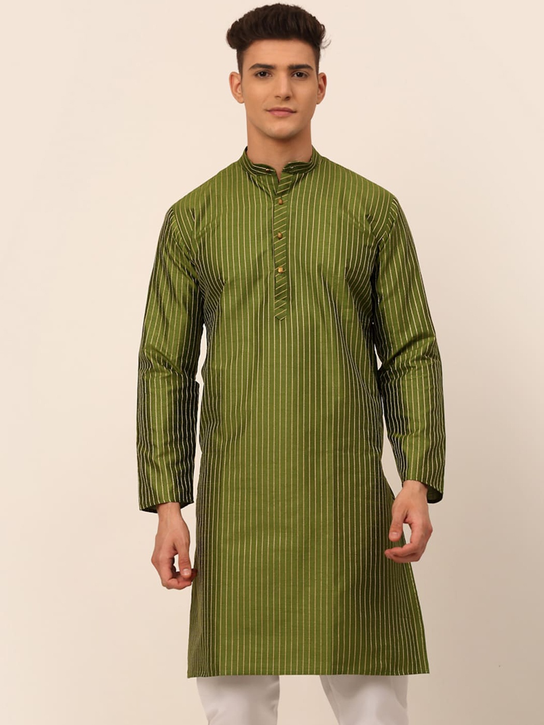 

Jompers Men Olive Green Flared Sleeves Kurta