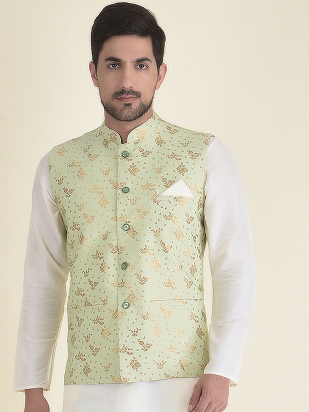 

DEYANN Men Green Woven-Design Nehru Jacket