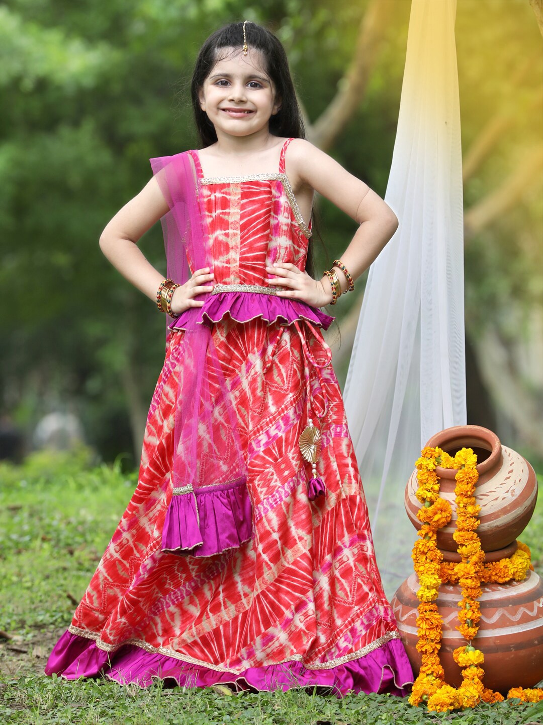 

Cutiekins Girls Pink & Purple Ready to Wear Lehenga Choli With Dupatta