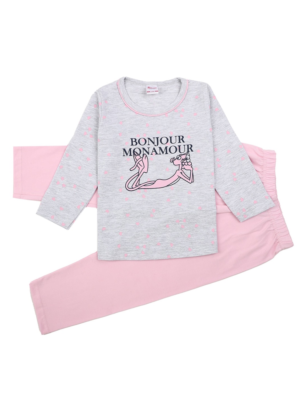 

V-Mart Girls Grey & Pink Printed Cotton Night suit