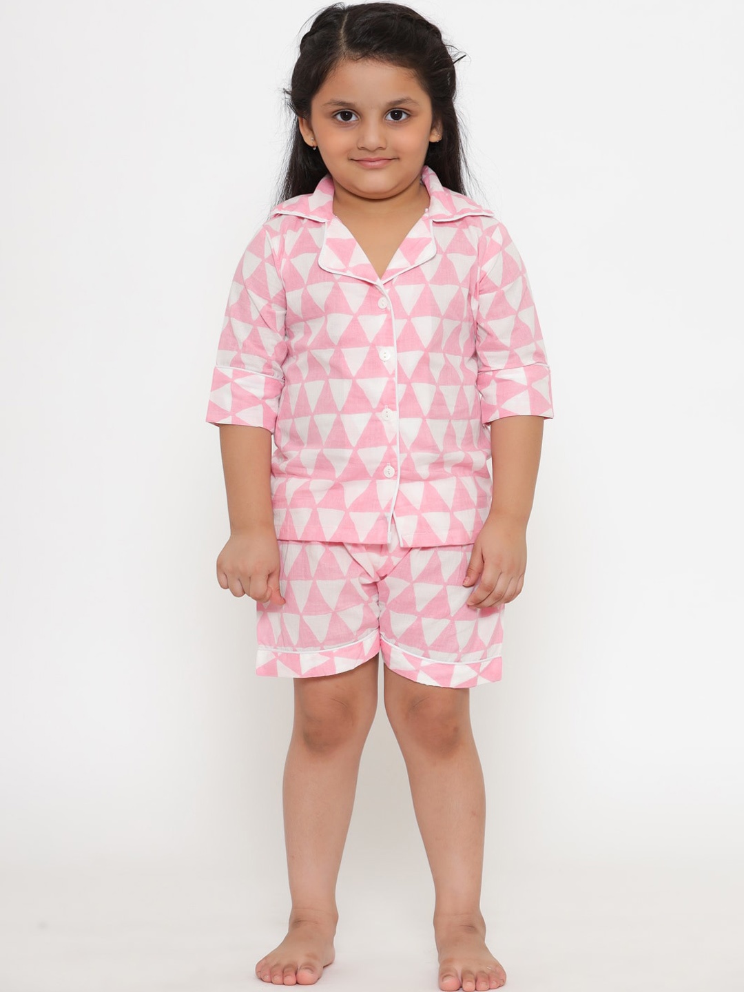 

Readiprint Fashions Unisex Kids Pink & White Printed Night suit