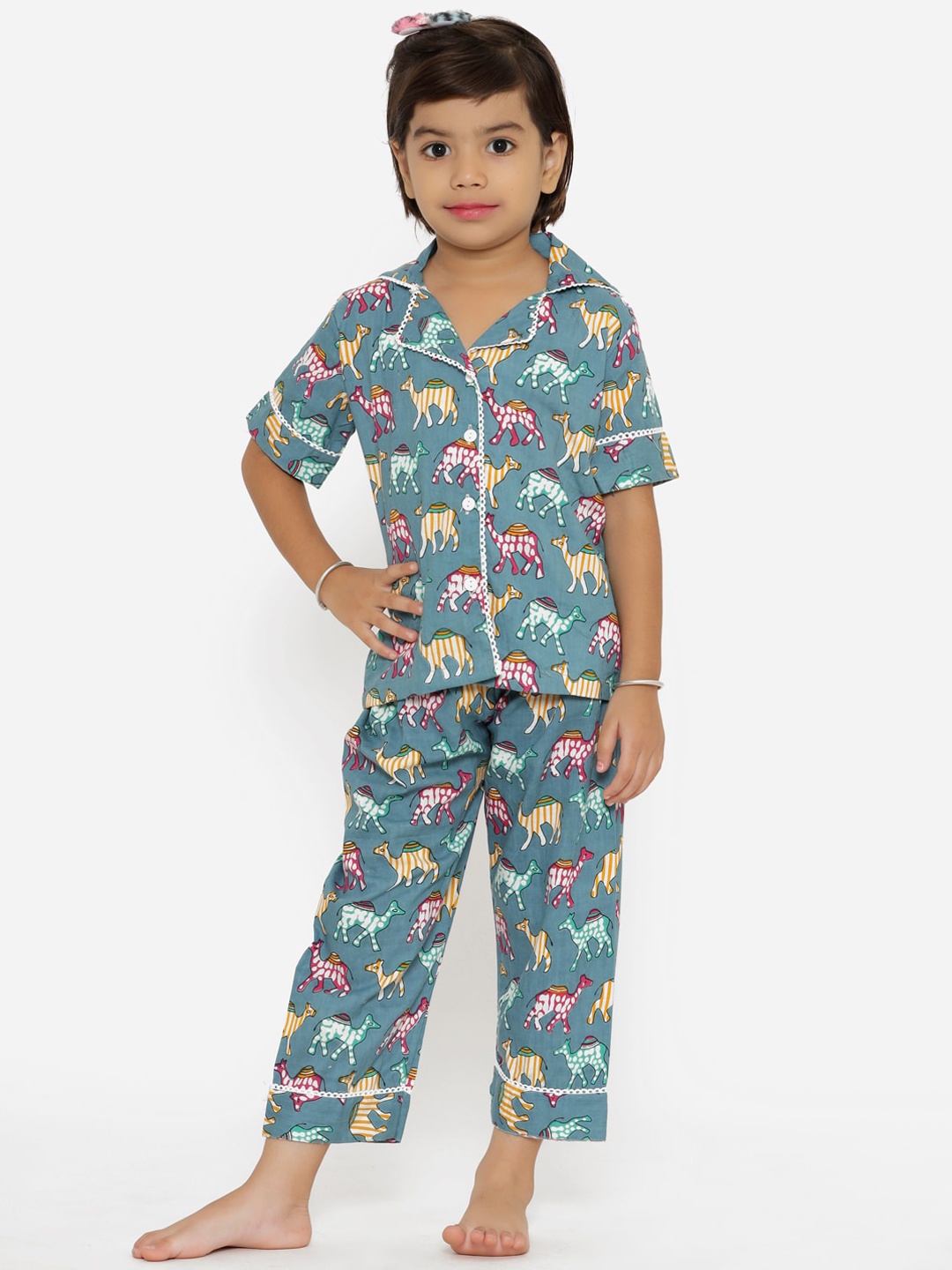 

Readiprint Fashions Unisex Kids Teal & Blue Printed Night suit