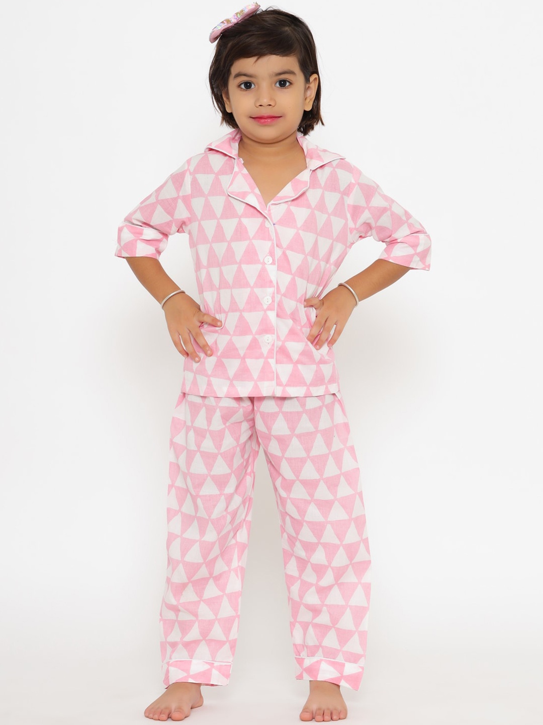 

Readiprint Fashions Unisex Kids Pink & Off White Printed Night suit