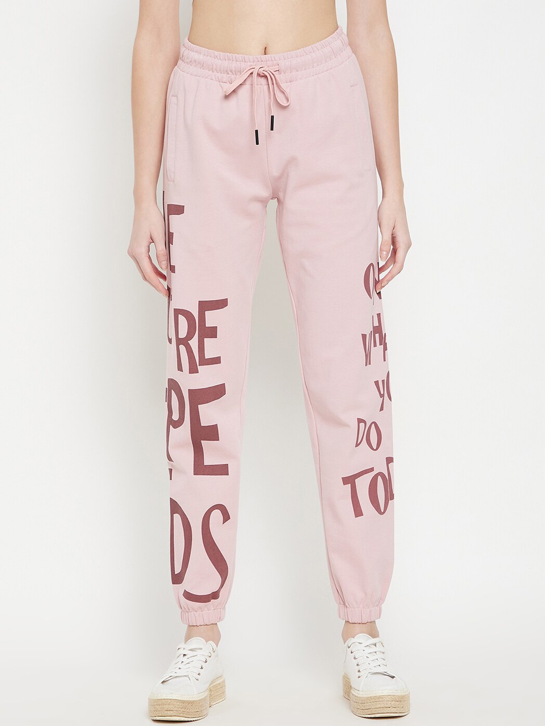 

MADAME M SECRET Women Pink Typography Printed Joggers