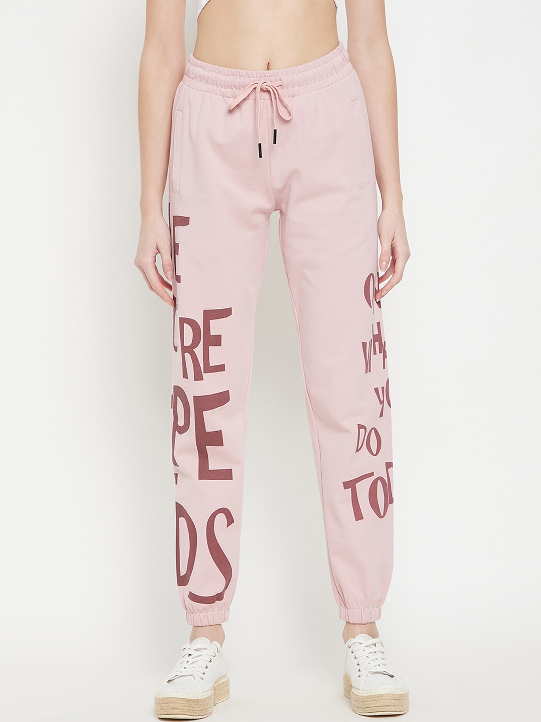 

MADAME M SECRET Women Pink Typography Printed Cotton Jogger