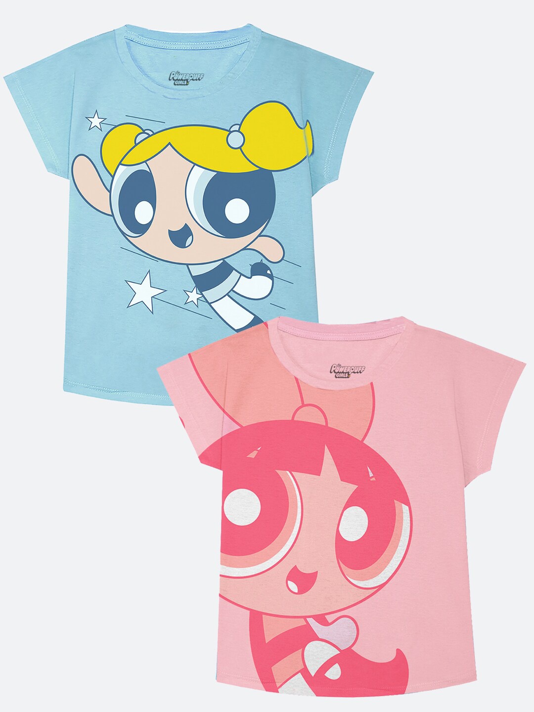 

YK Warner Bros Girls Pack Of 2 Powerpuff girls Printed Tops, Blue