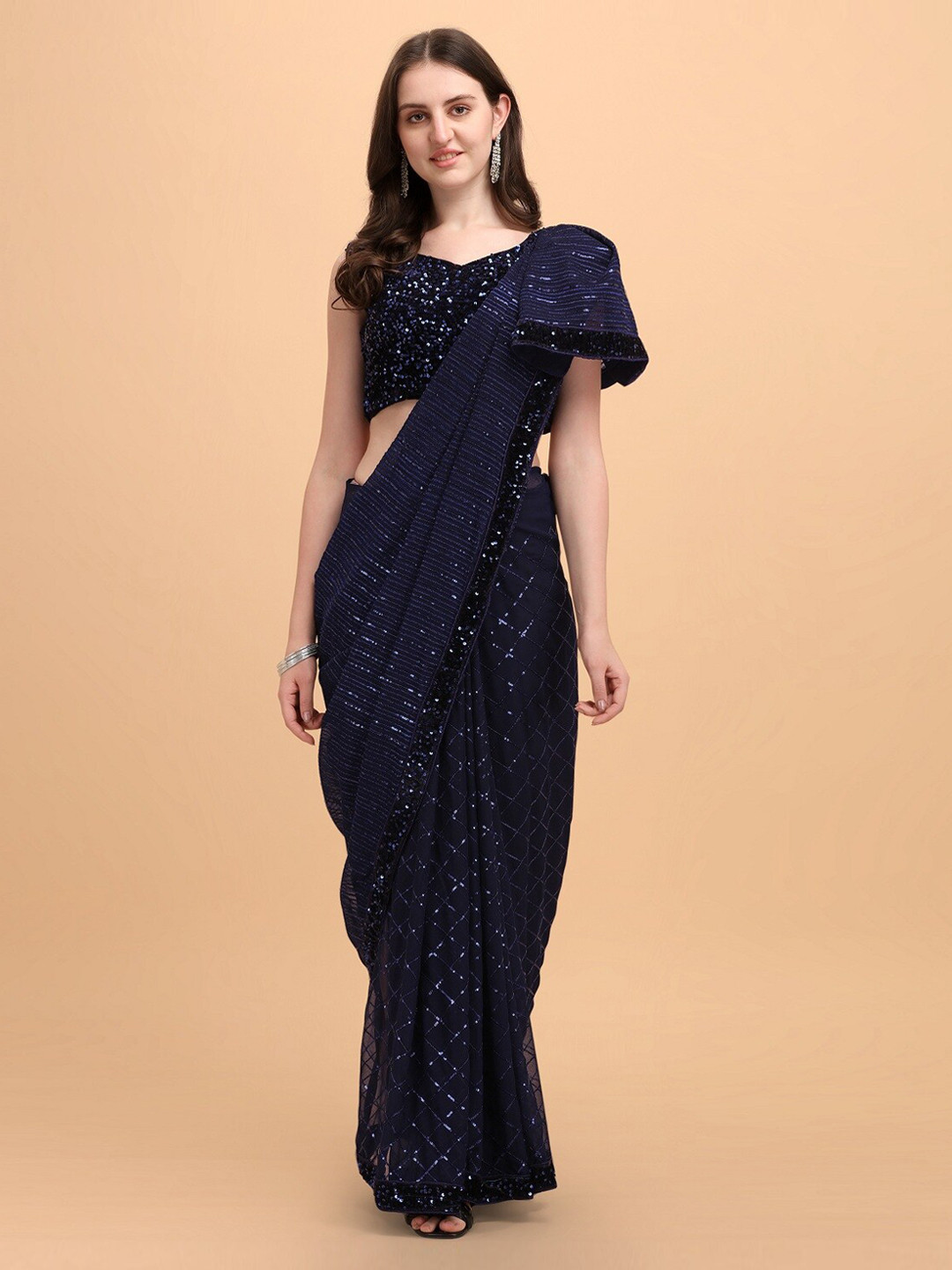 

Fashion Basket Blue Embellished Saree