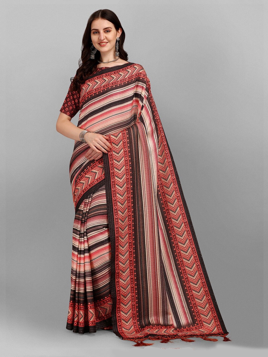 

Fashion Basket Woman Brown & Red Silk Blend Saree