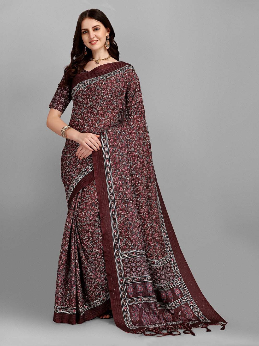 

Fashion Basket Maroon & Grey Ethnic Motifs Art Silk Saree