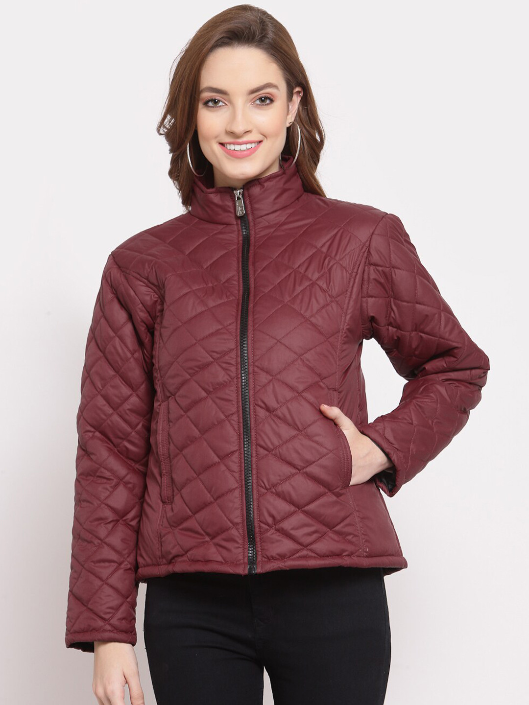 

KLOTTHE Women Maroon Solid Quilted Jacket