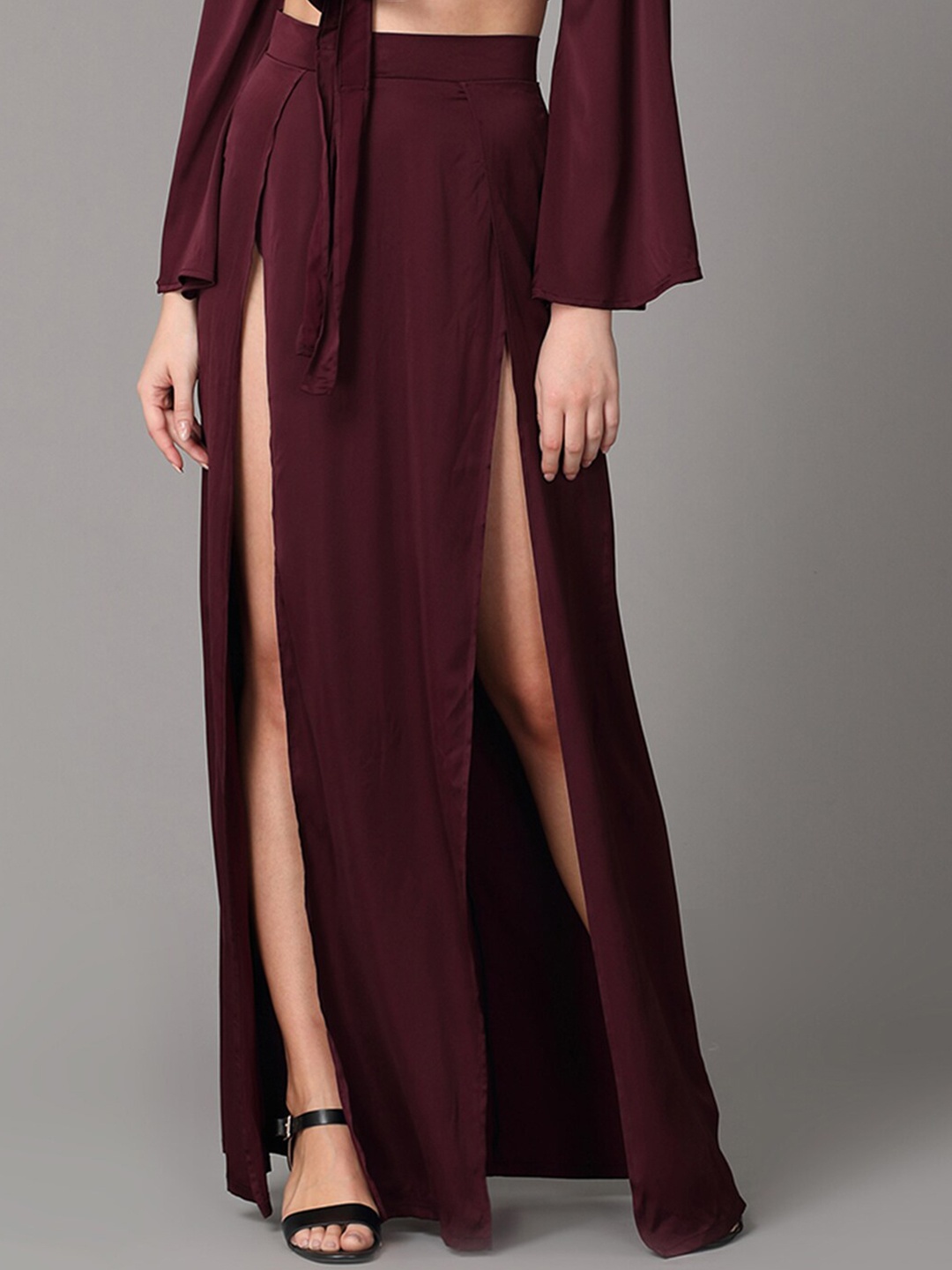 

Oh So Fly Women Purple Solid Flared Front-Slit Maxi Skirts