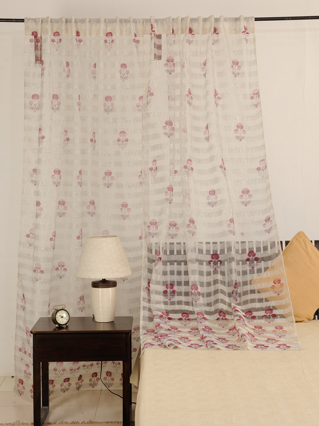 

Fabindia White Single Printed Sheer Door Curtain