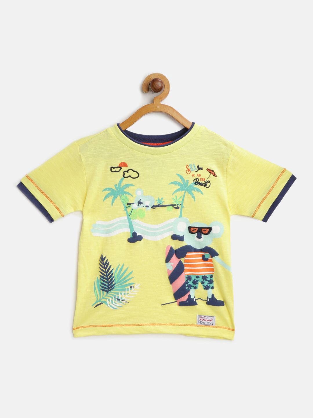 

Nauti Nati Boys Yellow Pure Cotton Printed Round Neck T-shirt