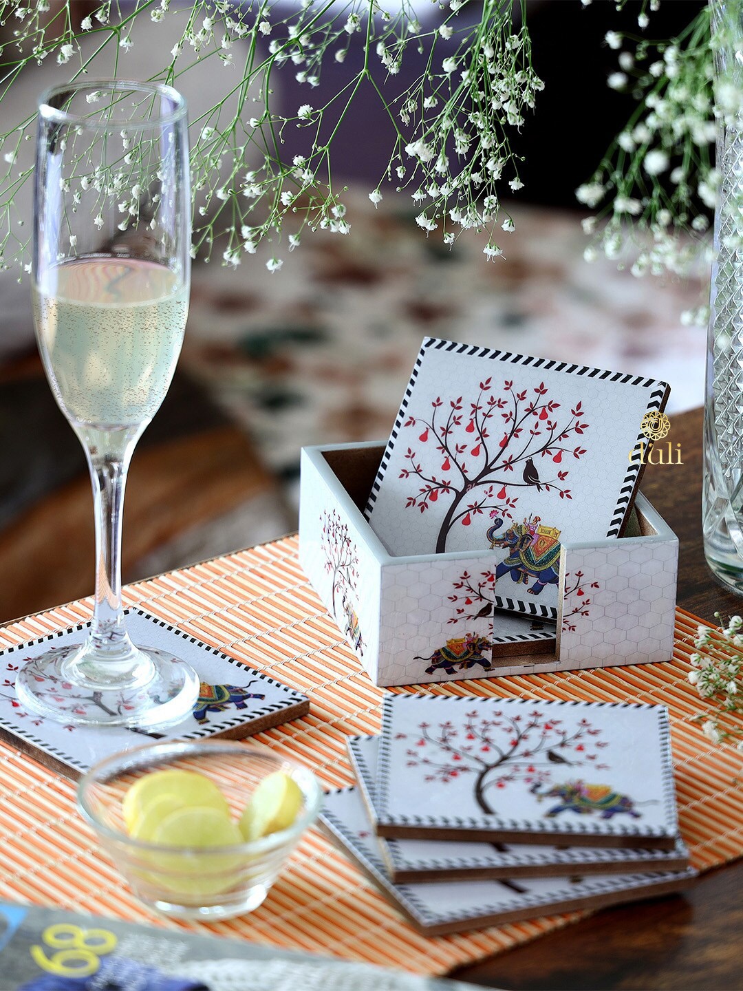 

DULI Set of 6 Enamel Coasters for Home and Dining Table, White