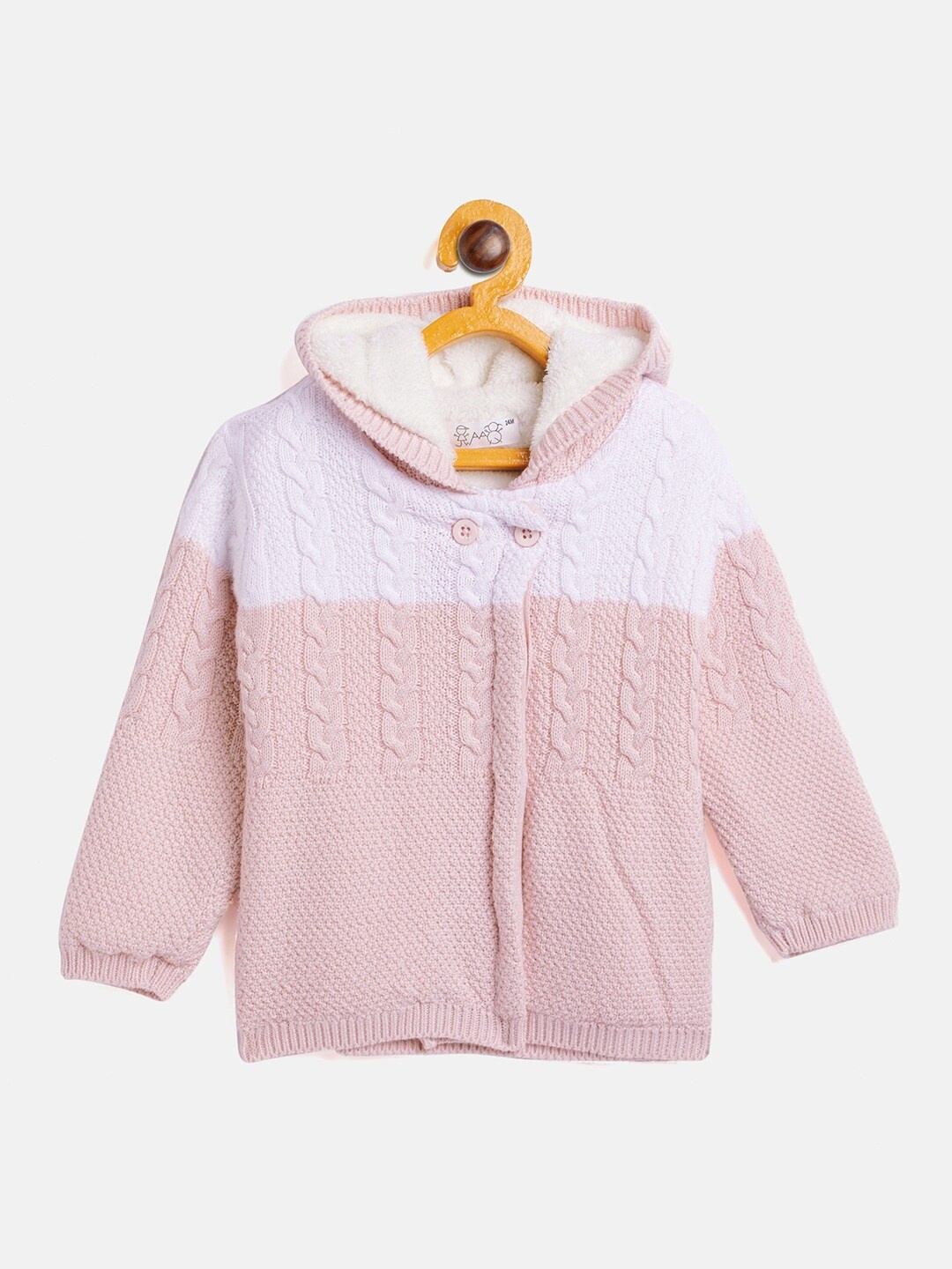 

JWAAQ Girls Pink & Peach-Coloured Cable Knit Ribbed Pullover