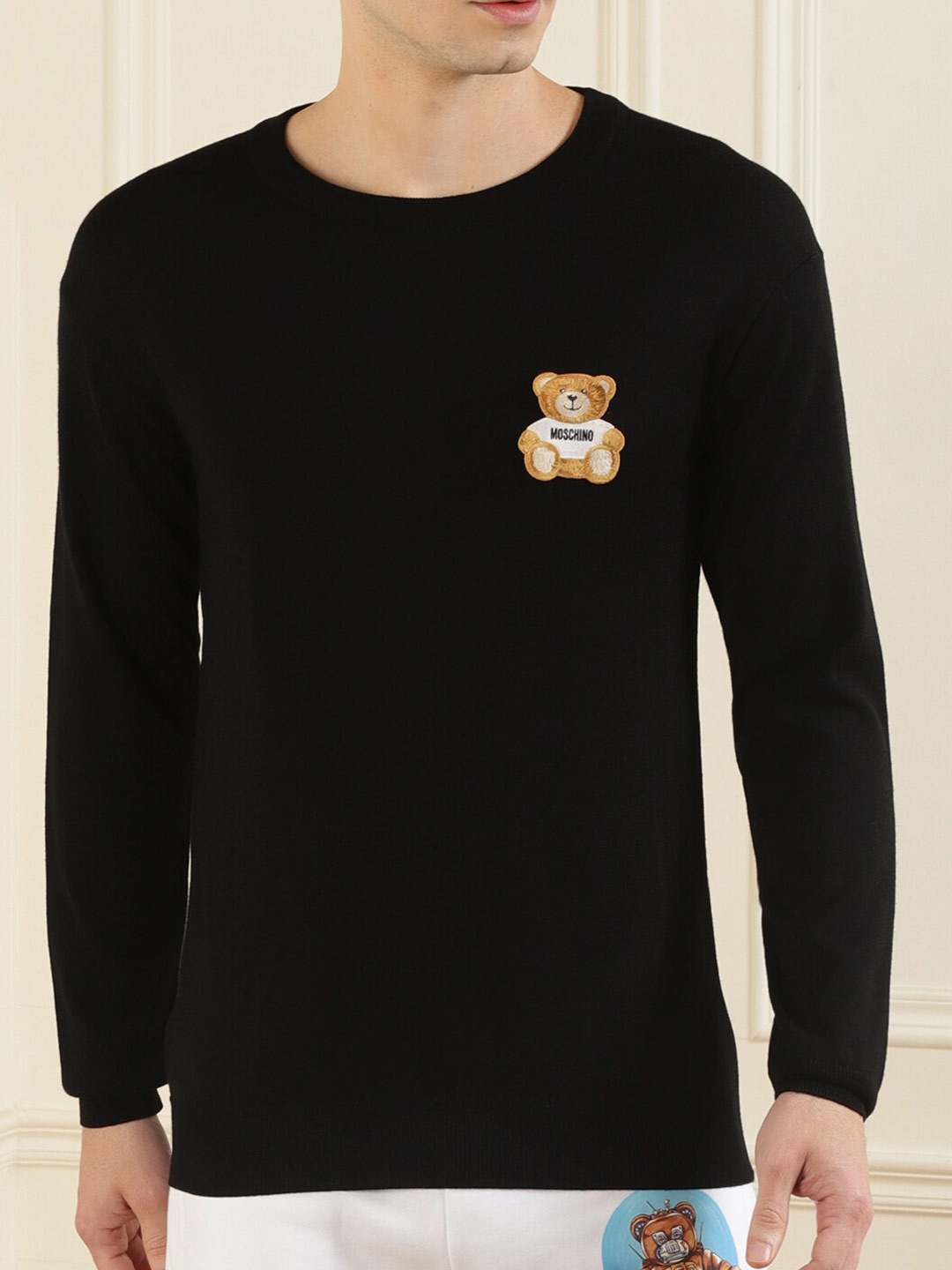 

MOSCHINO COUTURE Men Black & Brown Pullover with Embroidered Detail