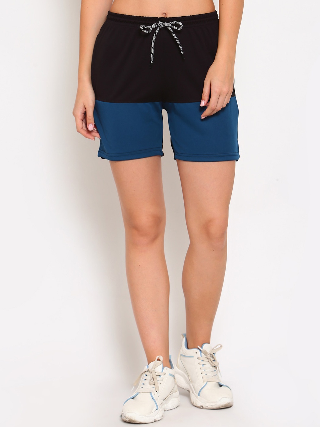 

KLOTTHE Women Black and Blue Colourblocked Rapid Dry Outdoor Shorts