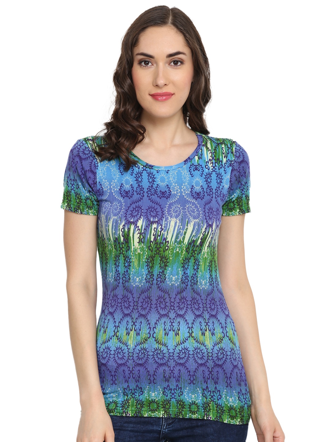 

plusS Women Blue Printed Fitted Top