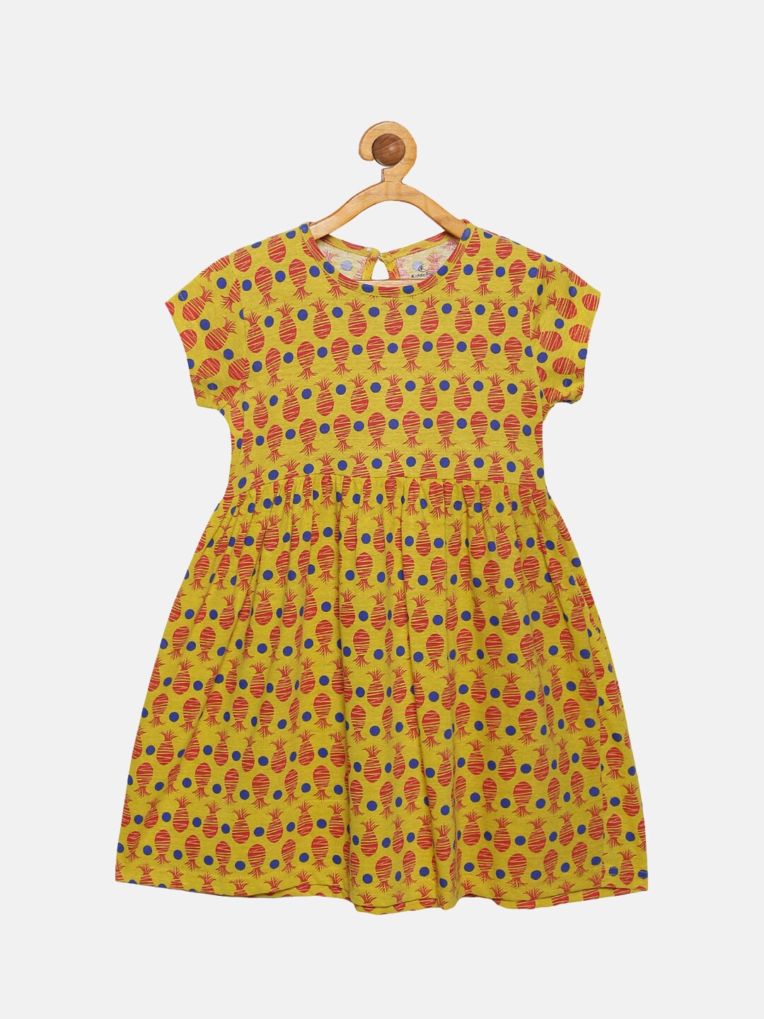 

KiddoPanti Girls Mustard Yellow & Red Printed Cotton Fit & Flare Dress