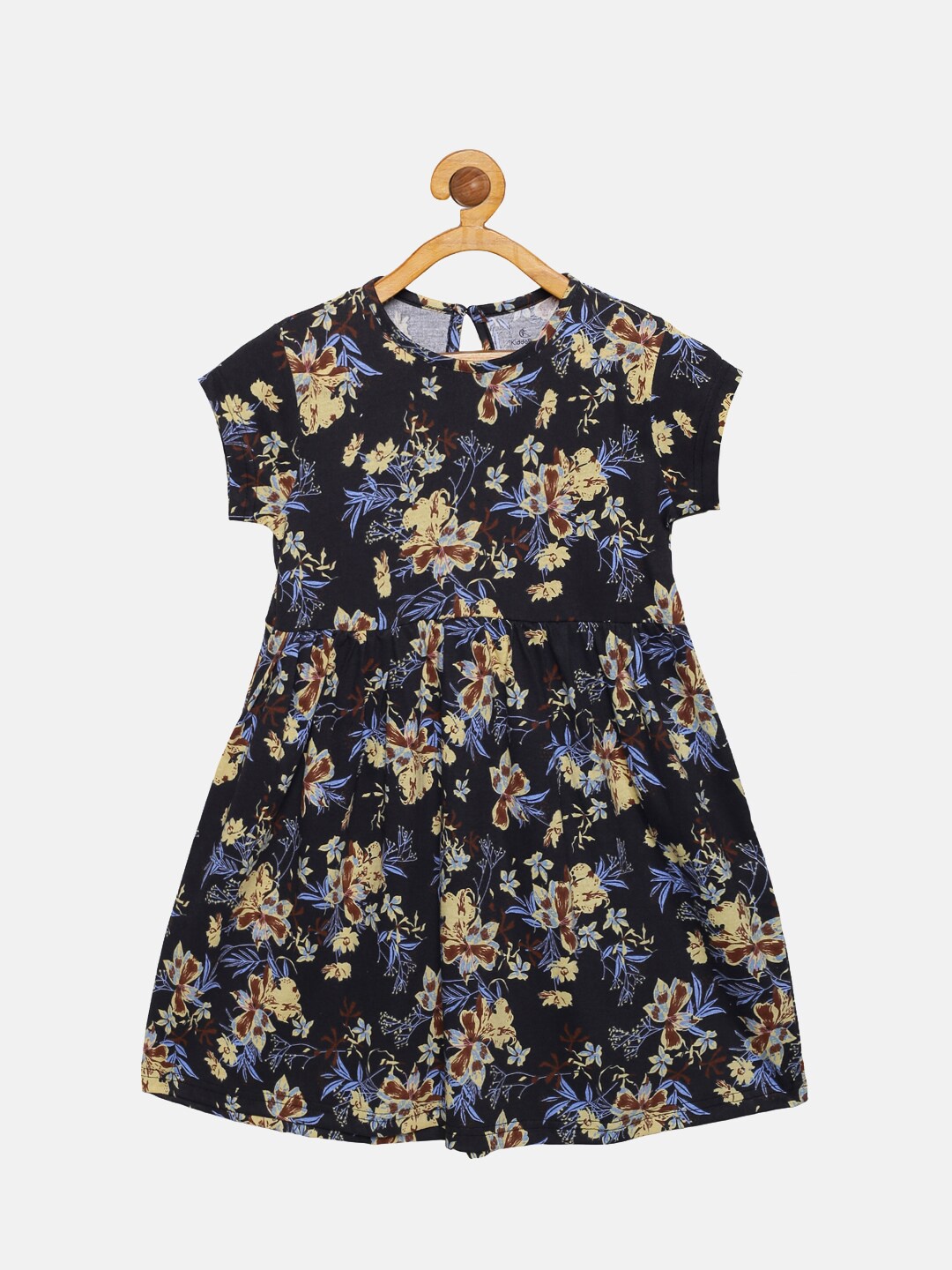 

KiddoPanti Girls Black Pure Cotton Floral Dress
