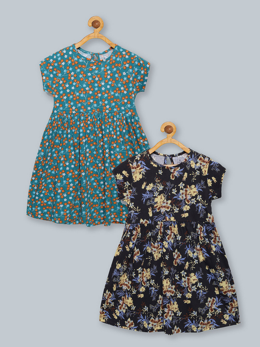 

KiddoPanti Girls Pack Of 2 Floral Dress, Teal