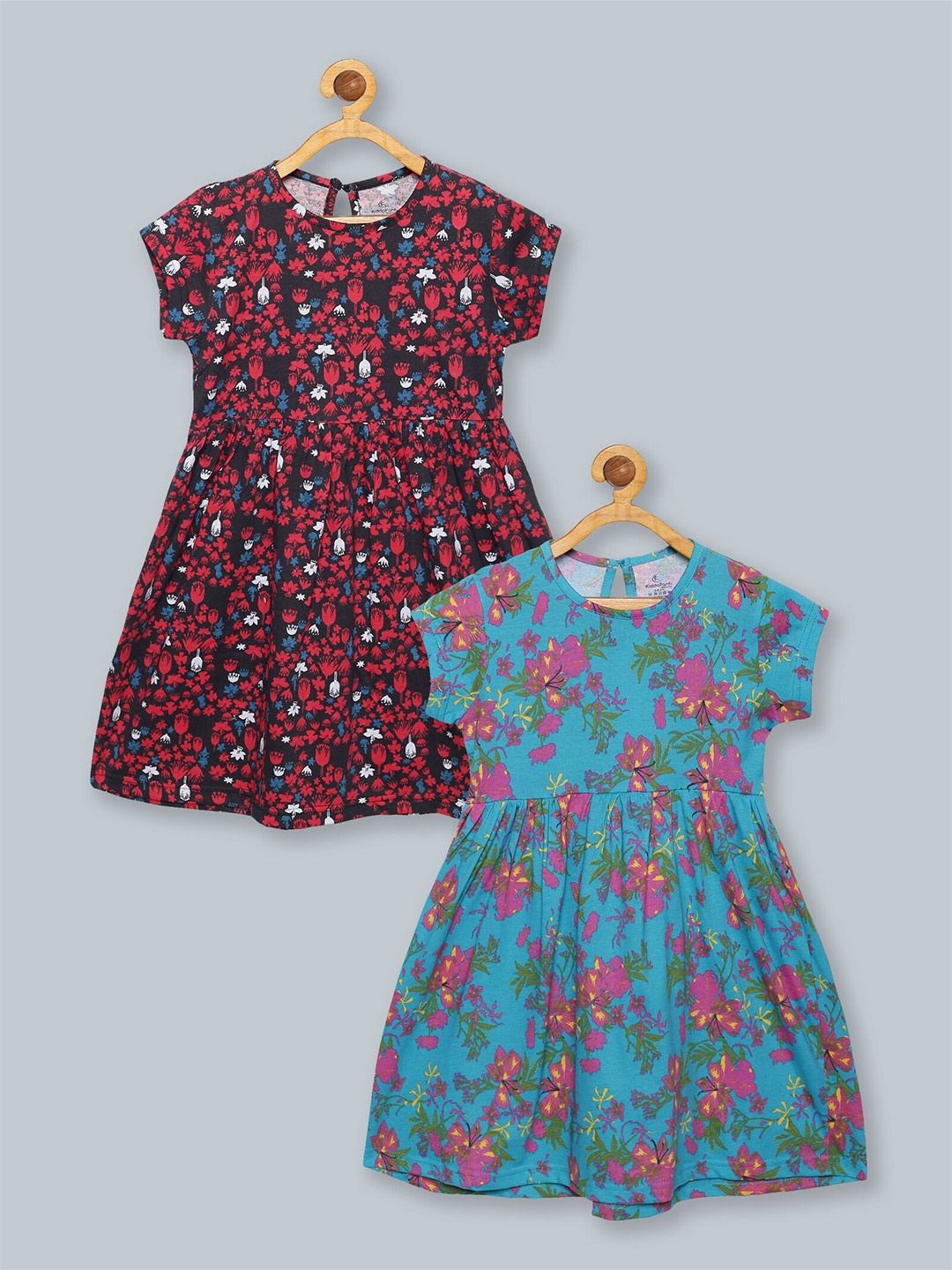 

KiddoPanti Girls Black & Teal Pack Of 2 Printed Pure Cotton Dress