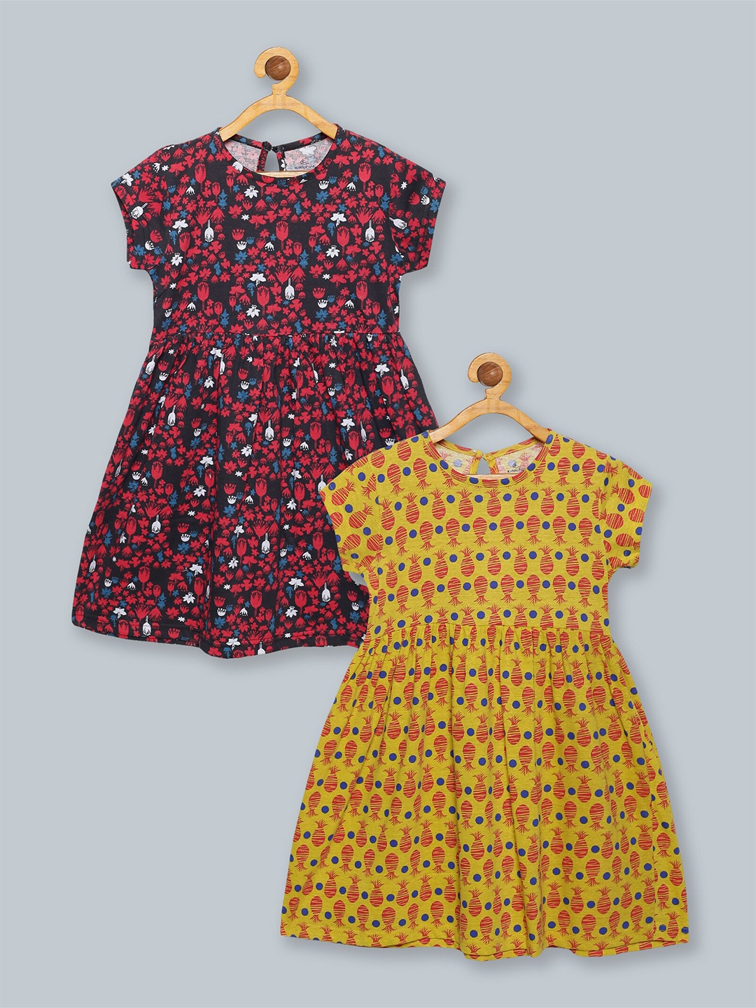 

KiddoPanti Girls Black & Mustard Pack Of 2 Yellow Floral Dress