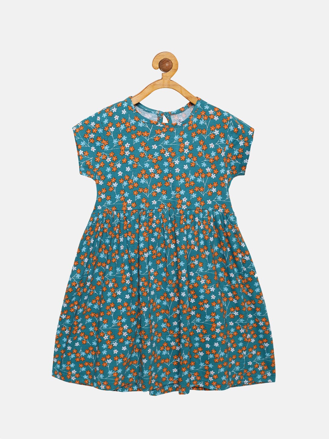 

KiddoPanti Girls Teal & Orange Floral Fit and Flare Dress