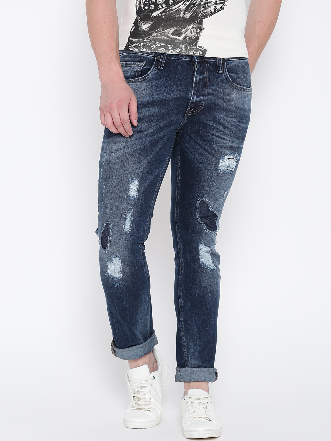 

Ed Hardy Men Navy Slim Fit Mid-Rise Mildly Distressed Stretchable Jeans, Navy blue