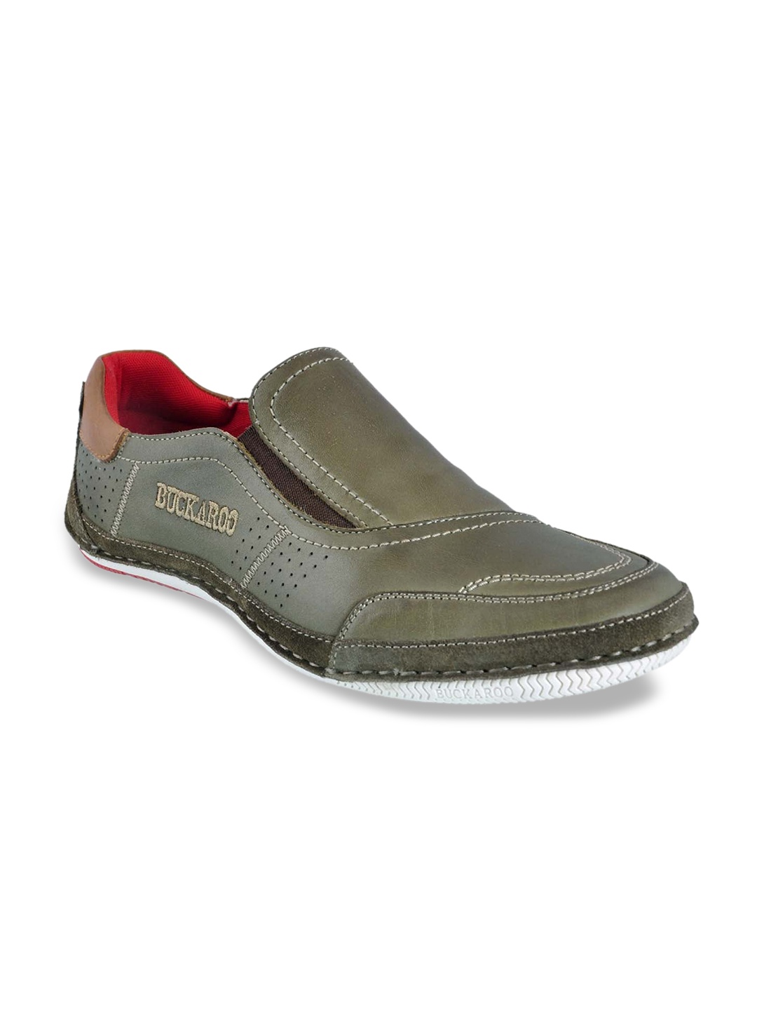 

Buckaroo Men Olive Green Leather Driving Shoes