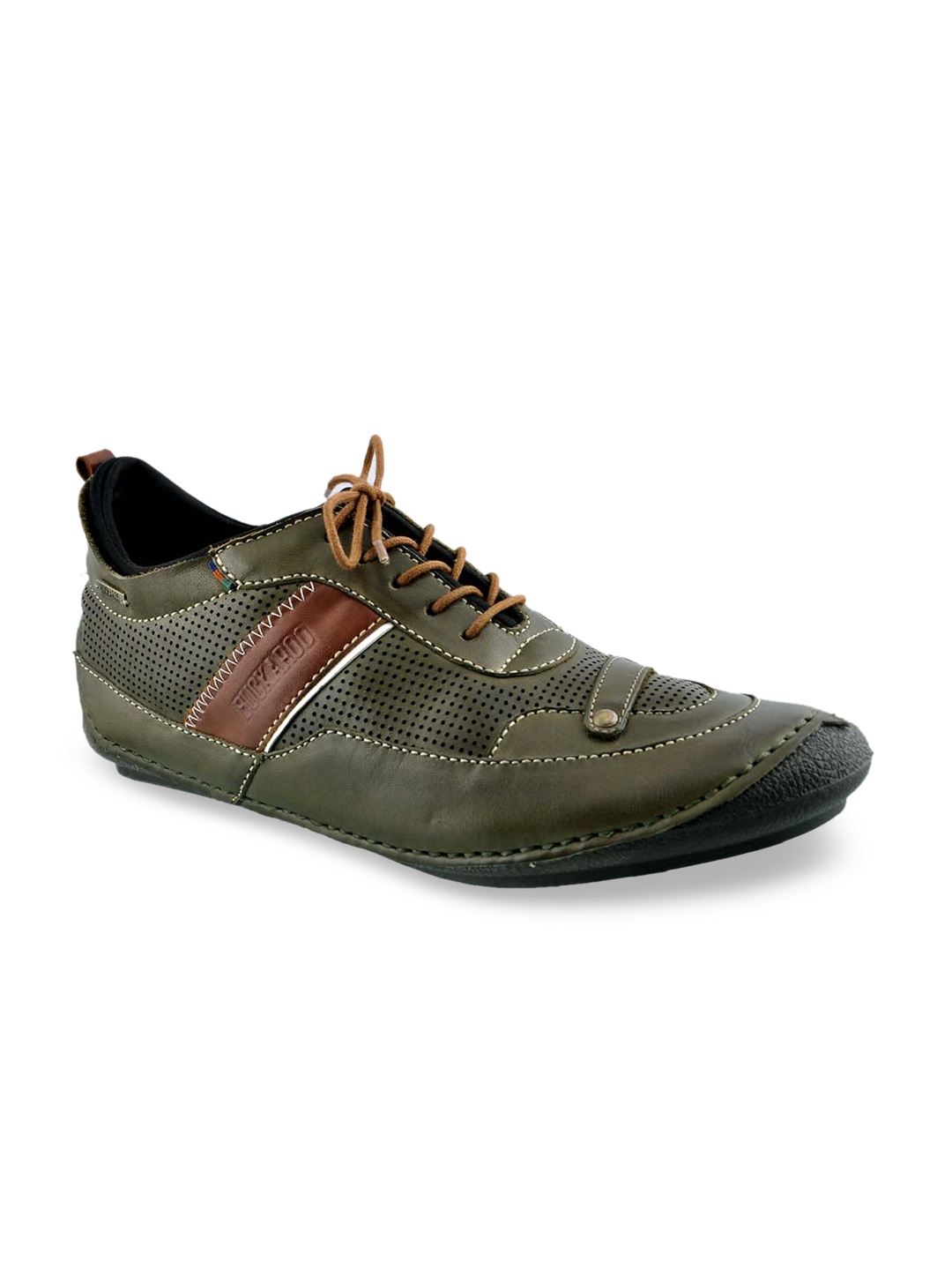 

Buckaroo Men Olive Green Colourblocked Leather Sneakers