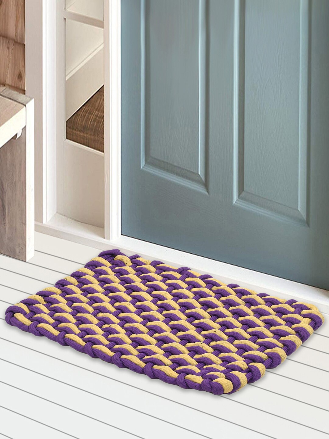 

Kuber Industries Set of 4 Purple Solid Anti-Skid Cotton Doormats