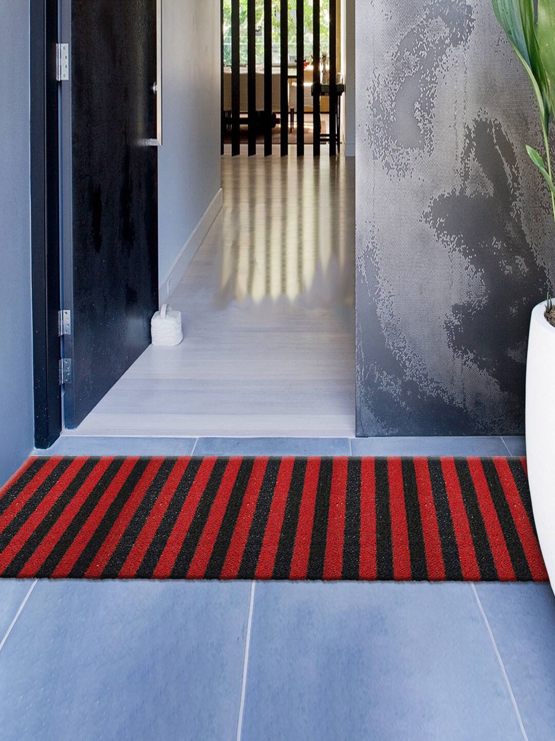 

Kuber Industries Red & Black Striped Anti-Skid Doormats