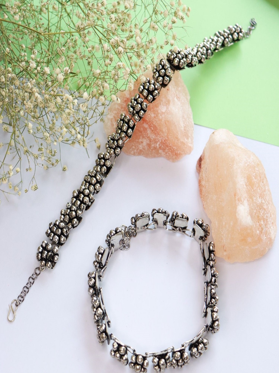 

I Jewels Set of 2 Oxidised Silver-Plated Ghungroo Anklets