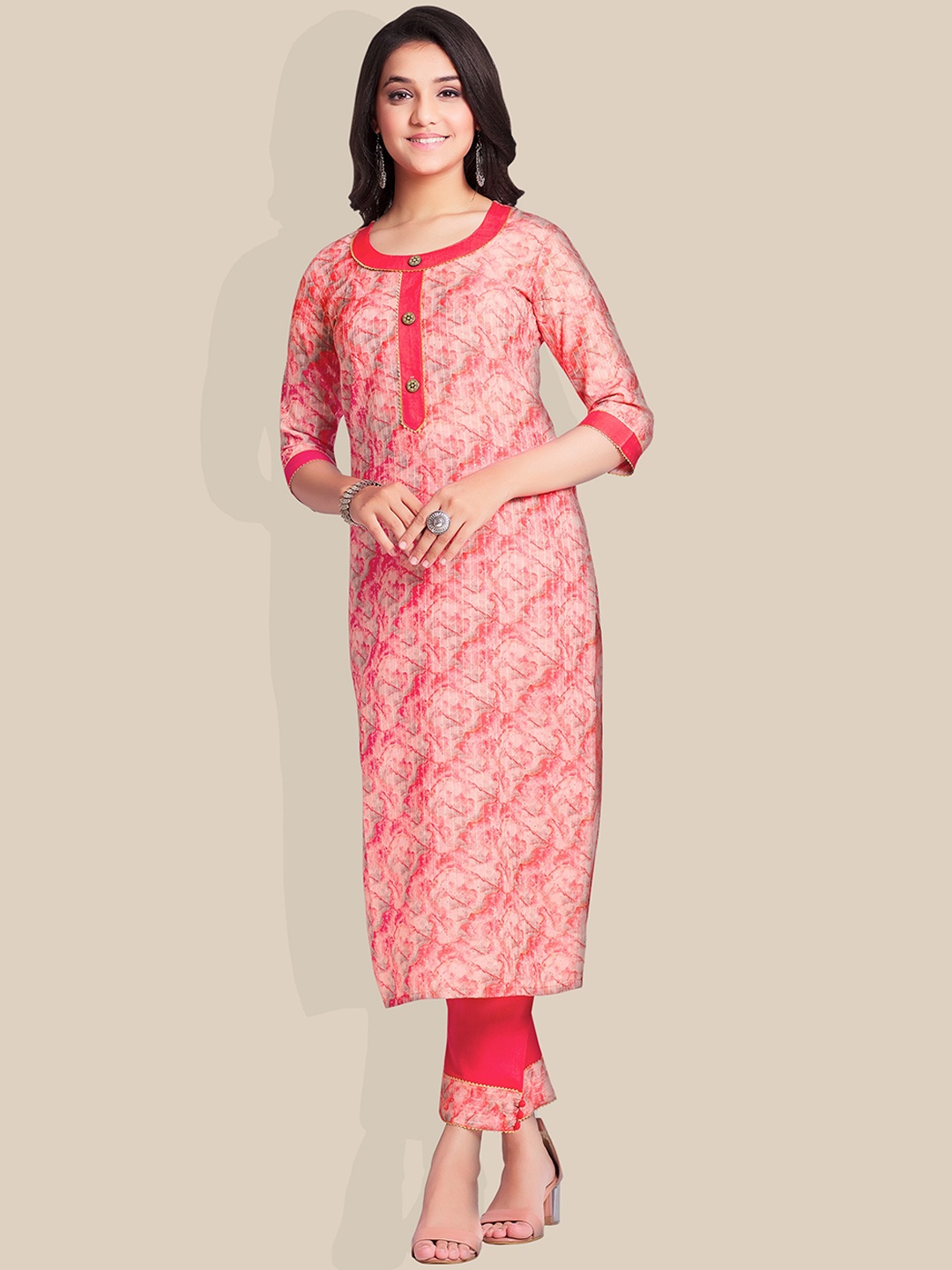 

UNITED LIBERTY Women Pink Printed Kurta with Trousers