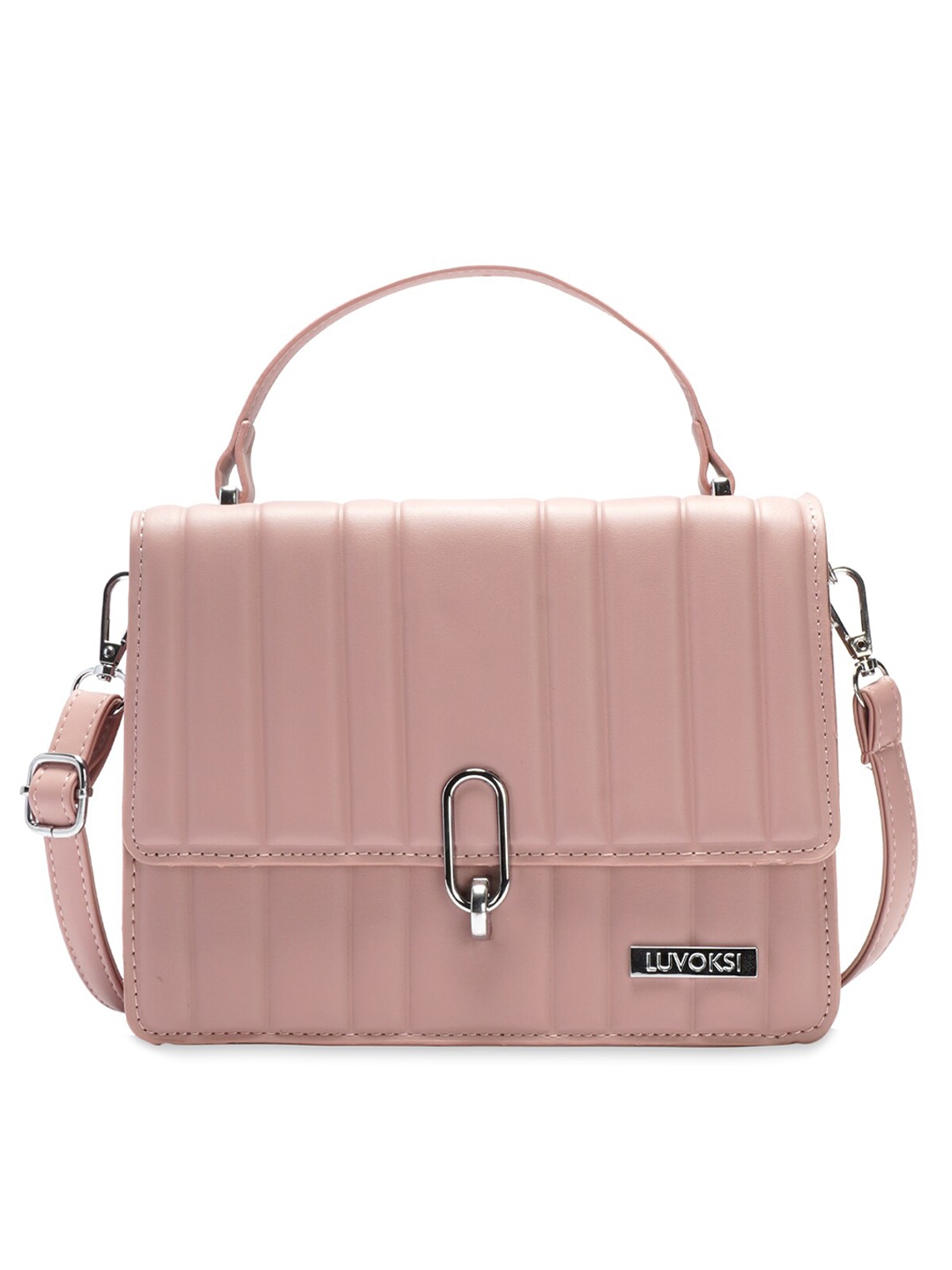 

Luvoksi Pink Striped PU Structured Satchel with Quilted