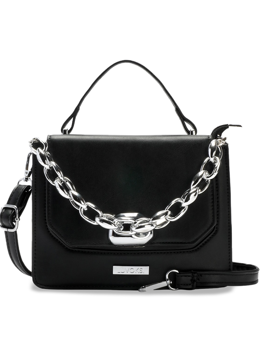

Luvoksi Black Embellished PU Structured Satchel